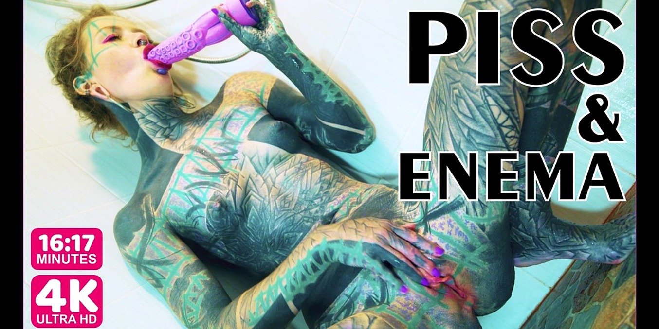 Heavily TATTOO model ANAL masturbation in shower - PissVids